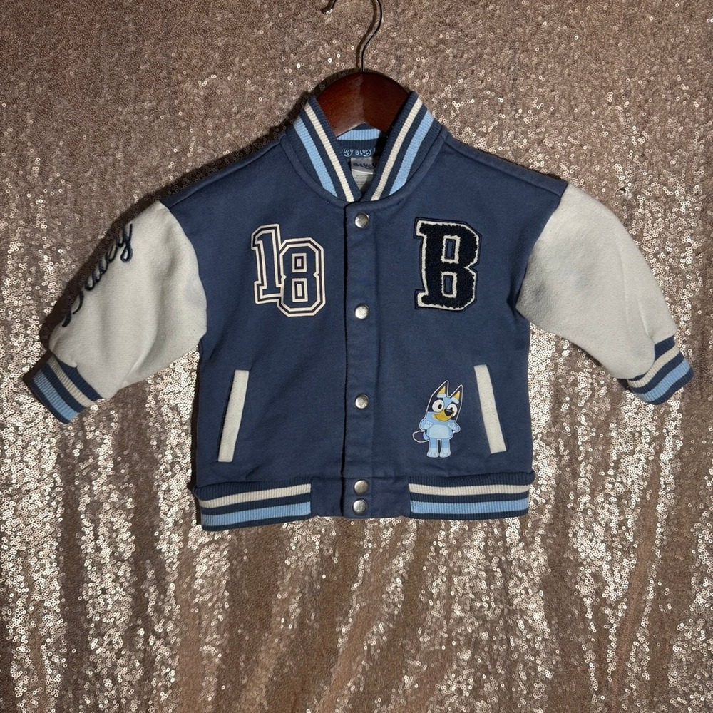 Bluey Bomber Jacket Toddler Boys Girls Blue Varsity Jacket - Size 18M - Preowned